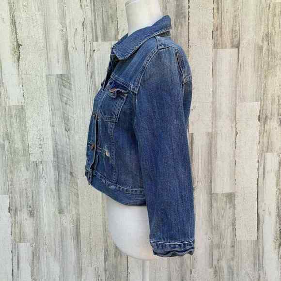 American Eagle Denim Trucker Jacket Womens Large Blue Jean Distressed - Picture 3 of 10